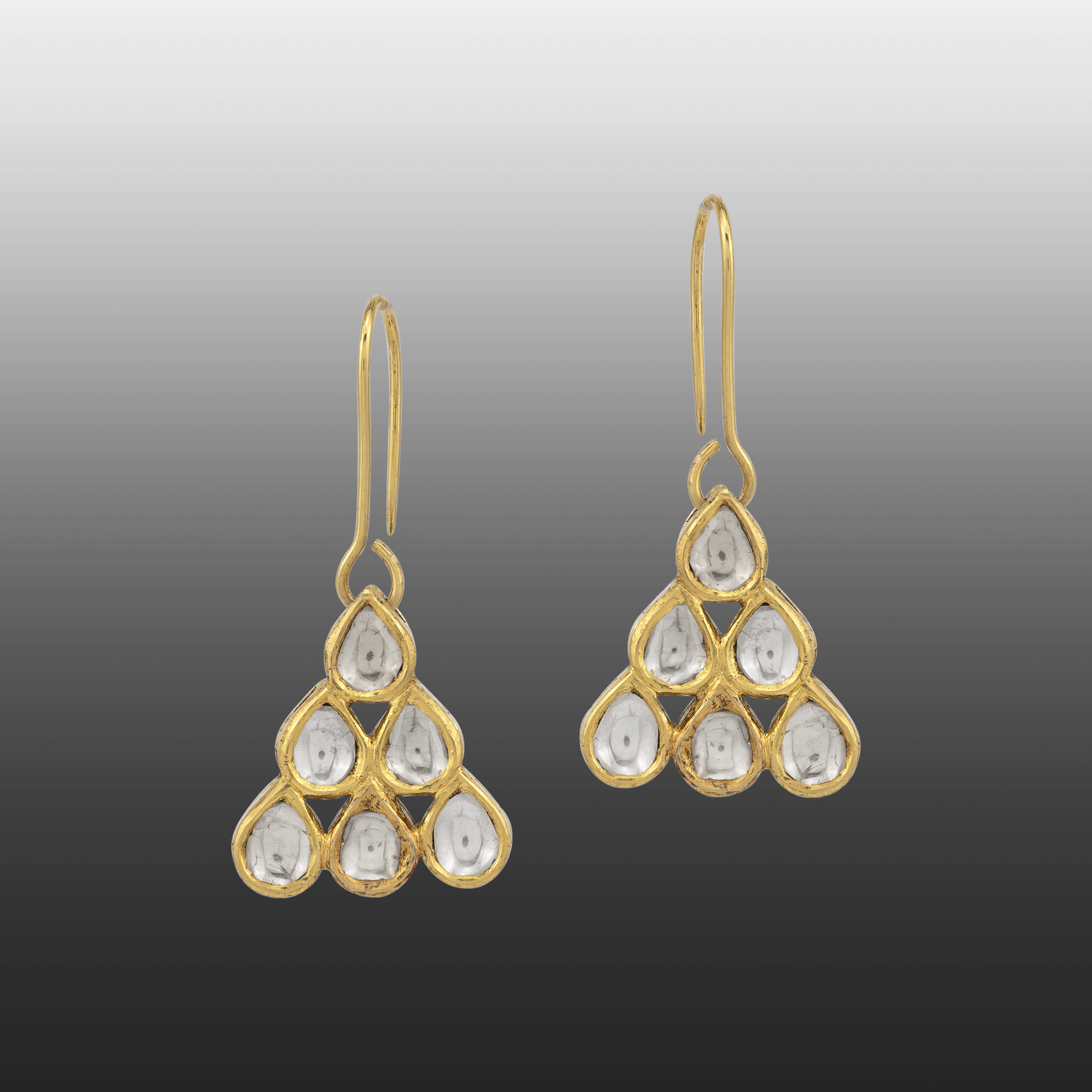 Polki Drop Triangular Earrings with Fish Hook